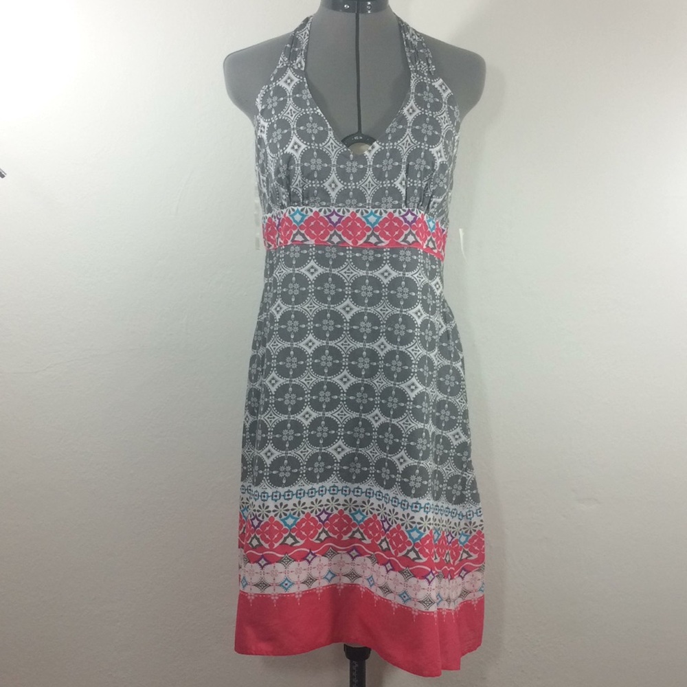 Stetson gray with pink pattern halter dress-M